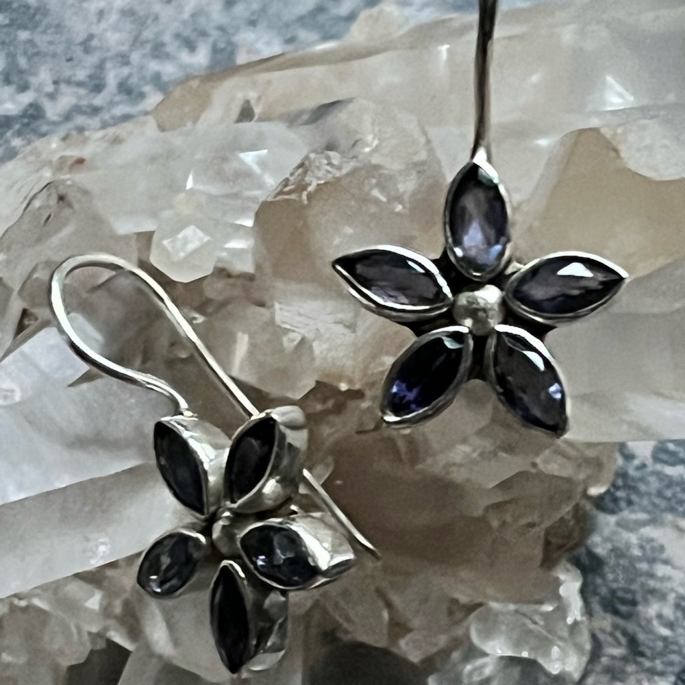Mystic Bloom: Bali Iolite Sterling Hooks